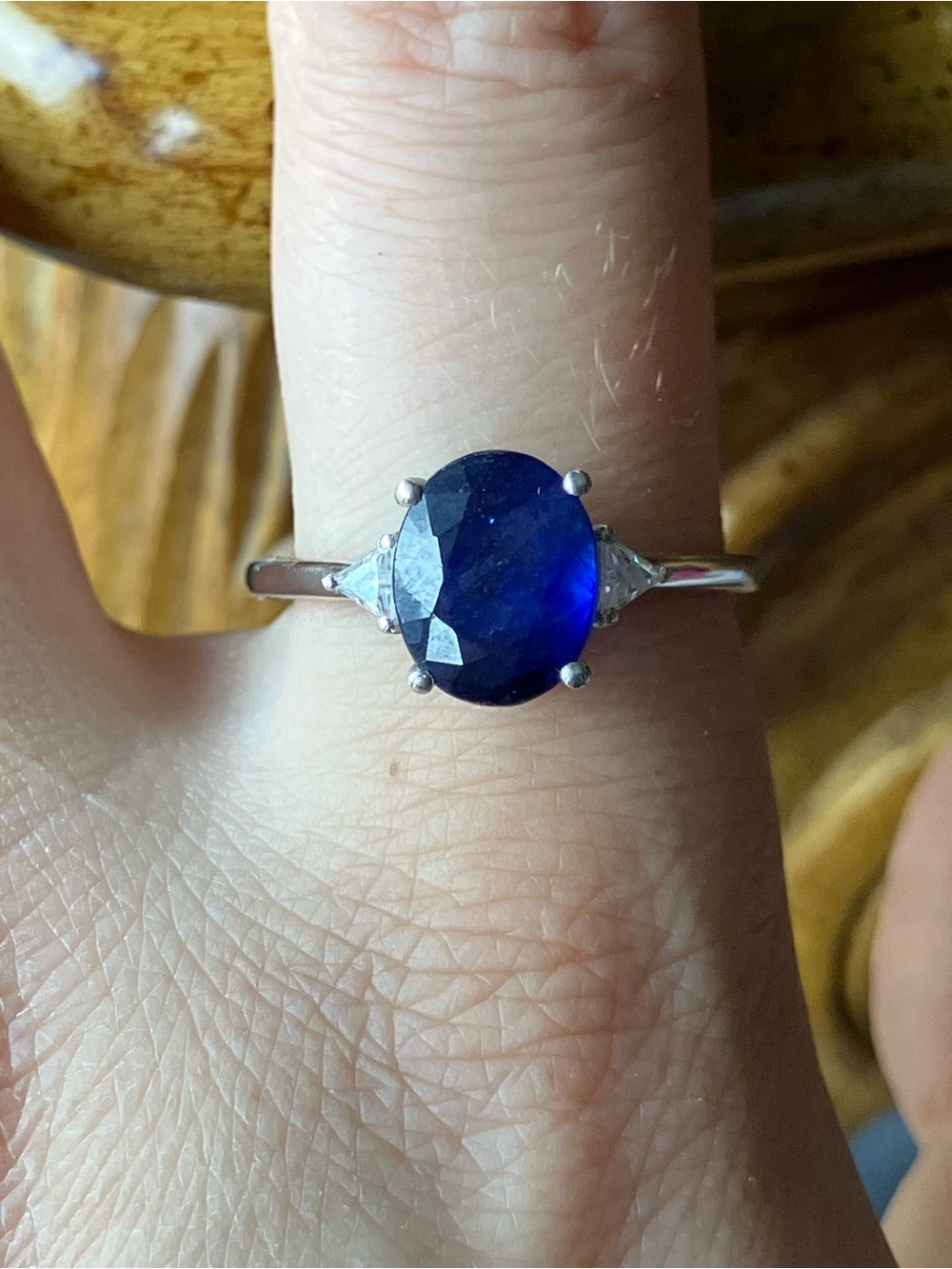 Masoala Blue Sapphire Moissanite Sterling Silver Ring Size 10